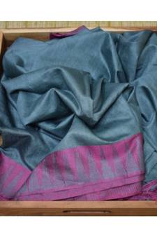 Grey Hand Woven Poly Silk Handloom Sarees