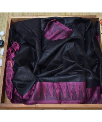 Black Hand Woven Poly Silk Handloom Sarees 1