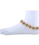 Gold Plated Attractive Designer Multi Color Kundan Anklet For Women And Girl