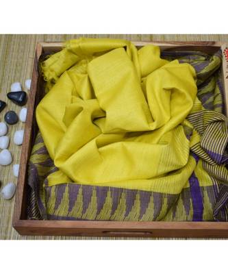 Yellow Hand Woven Poly Silk Handloom Sarees 1