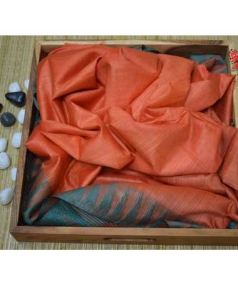 Orange Hand Woven Poly Silk Handloom Sarees 1