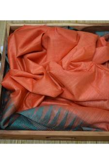 Orange Hand Woven Poly Silk Handloom Sarees