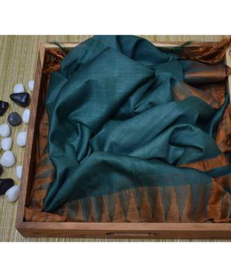 Dark Green Hand Woven Poly Silk Handloom Sarees 1
