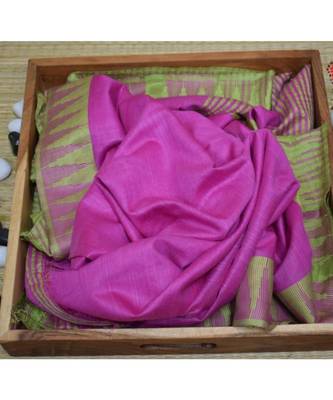 Pink Hand Woven Poly Silk Handloom Sarees 1