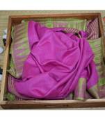 Pink Hand Woven Poly Silk Handloom Sarees