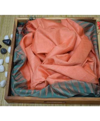Light Orange Hand Woven Poly Silk Handloom Sarees 1
