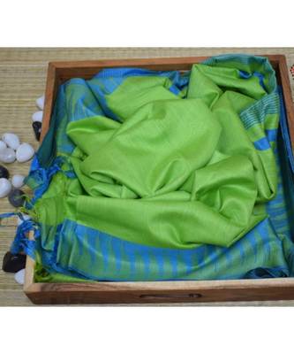 Green Hand Woven Poly Silk Handloom Sarees 1