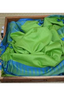 Green Hand Woven Poly Silk Handloom Sarees