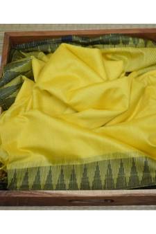 Yellow Hand Woven Poly Silk Handloom Sarees