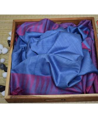 Blue Hand Woven Poly Silk Handloom Sarees 1