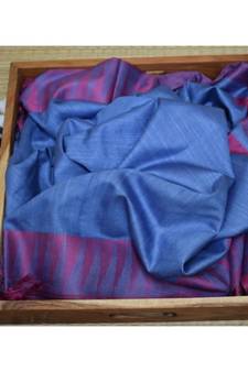 Blue Hand Woven Poly Silk Handloom Sarees