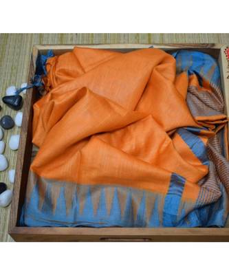 Orange Hand Woven Poly Silk Handloom Sarees 1