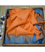 Orange Hand Woven Poly Silk Handloom Sarees