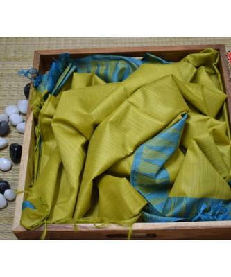 Green Hand Woven Poly Silk Handloom Sarees 1