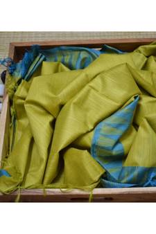 Green Hand Woven Poly Silk Handloom Sarees