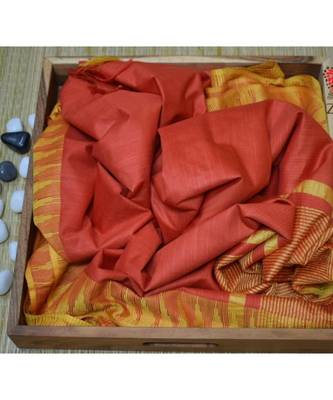 Orange Hand Woven Poly Silk Handloom Sarees 1