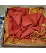 Orange Hand Woven Poly Silk Handloom Sarees