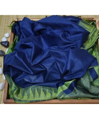 Navy Blue Hand Woven Poly Silk Handloom Sarees 1