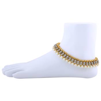 Antique Golden White Diamond And Pearl Anklet For Women And Girl. 1