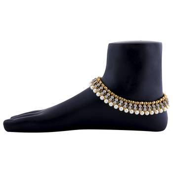 Antique Golden White Diamond And Pearl Anklet For Women And Girl. 2