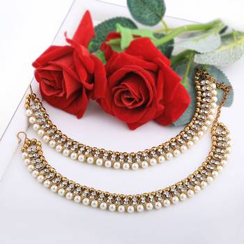 Antique Golden White Diamond And Pearl Anklet For Women And Girl. 3