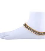 Traditional Golden White Diamond And Pearl Anklet For Women And Girl.
