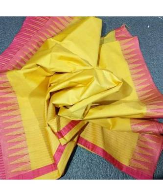 Yellow Hand Woven Poly Silk Handloom Sarees 1