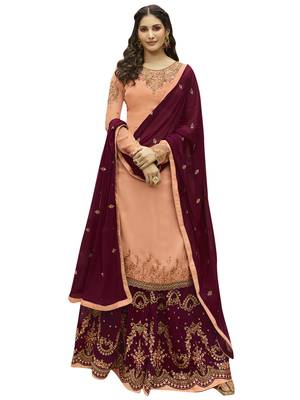Peach embroidered satin salwar 1