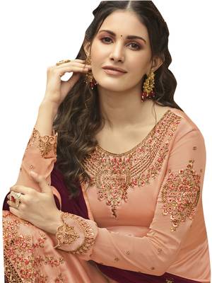 Peach embroidered satin salwar 2