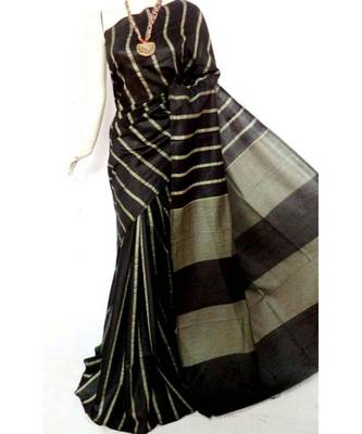 Black Hand Woven Poly Silk Handloom Sarees 1