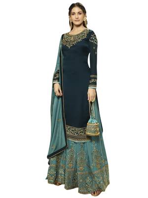 Navy blue embroidered satin salwar 1