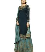 Navy blue embroidered satin salwar