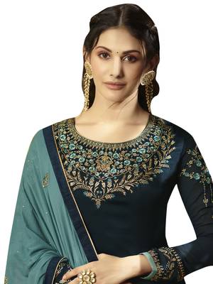 Navy blue embroidered satin salwar 2