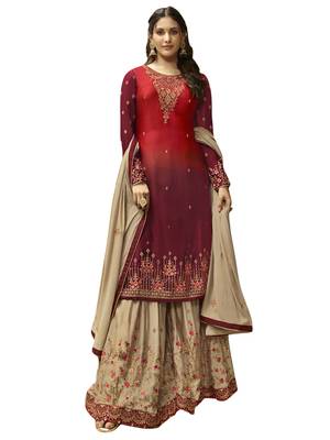 Red embroidered satin salwar 1