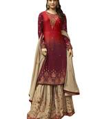 Red embroidered satin salwar