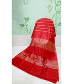Red Hand Woven Poly Silk Handloom Sarees
