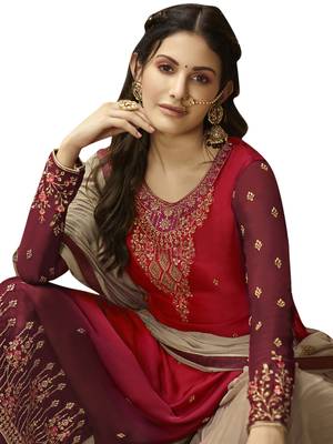 Red embroidered satin salwar 2