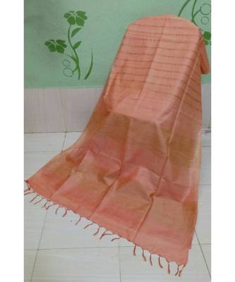 Peach Hand Woven Poly Silk Handloom Sarees 1