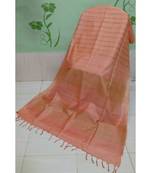 Peach Hand Woven Poly Silk Handloom Sarees