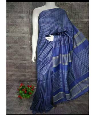 Blue Hand Woven Poly Silk Handloom Sarees 1