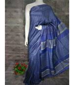 Blue Hand Woven Poly Silk Handloom Sarees