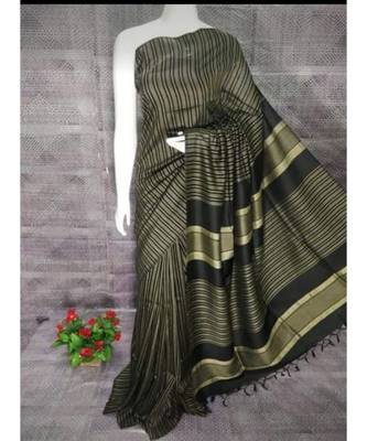 Black Hand Woven Poly Silk Handloom Sarees 1
