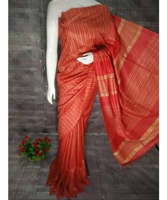 Red Hand Woven Poly Silk Handloom Sarees 1