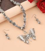 Silver Oxidised Designer Butterfly Pandent Fancy Mala For Women Girl
