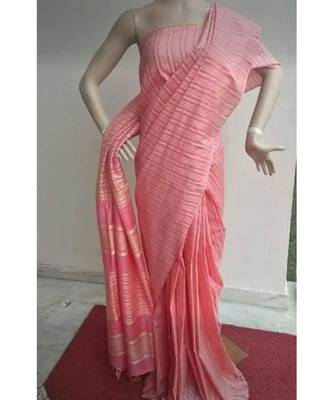 Peach Hand Woven Poly Silk Handloom Sarees 1