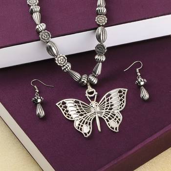 Silver Oxidised Designer Butterfly Pandent Fancy Mala For Women Girl 2