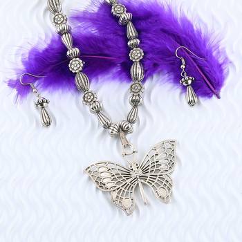 Silver Oxidised Designer Butterfly Pandent Fancy Mala For Women Girl 4