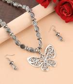 Silver Oxidised Designer Butterfly Pandent Stylish Mala For Women Girl