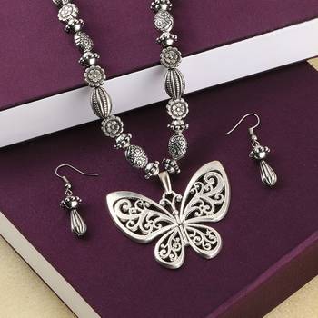 Silver Oxidised Designer Butterfly Pandent Stylish Mala For Women Girl 2