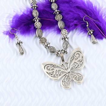 Silver Oxidised Designer Butterfly Pandent Stylish Mala For Women Girl 4